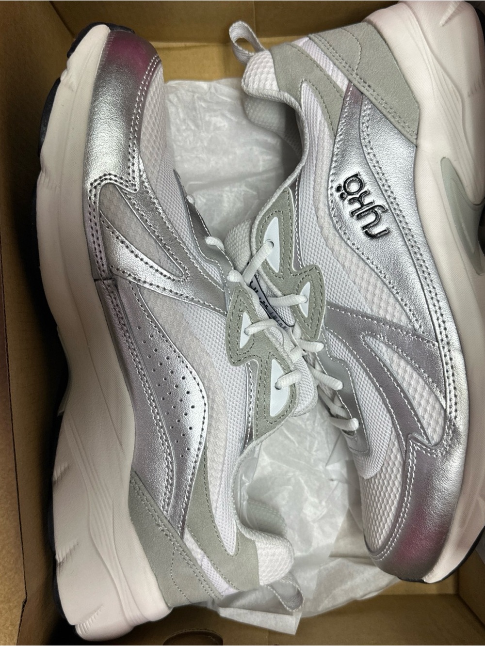 New in box Ryka Silver and White Women's Sneakers